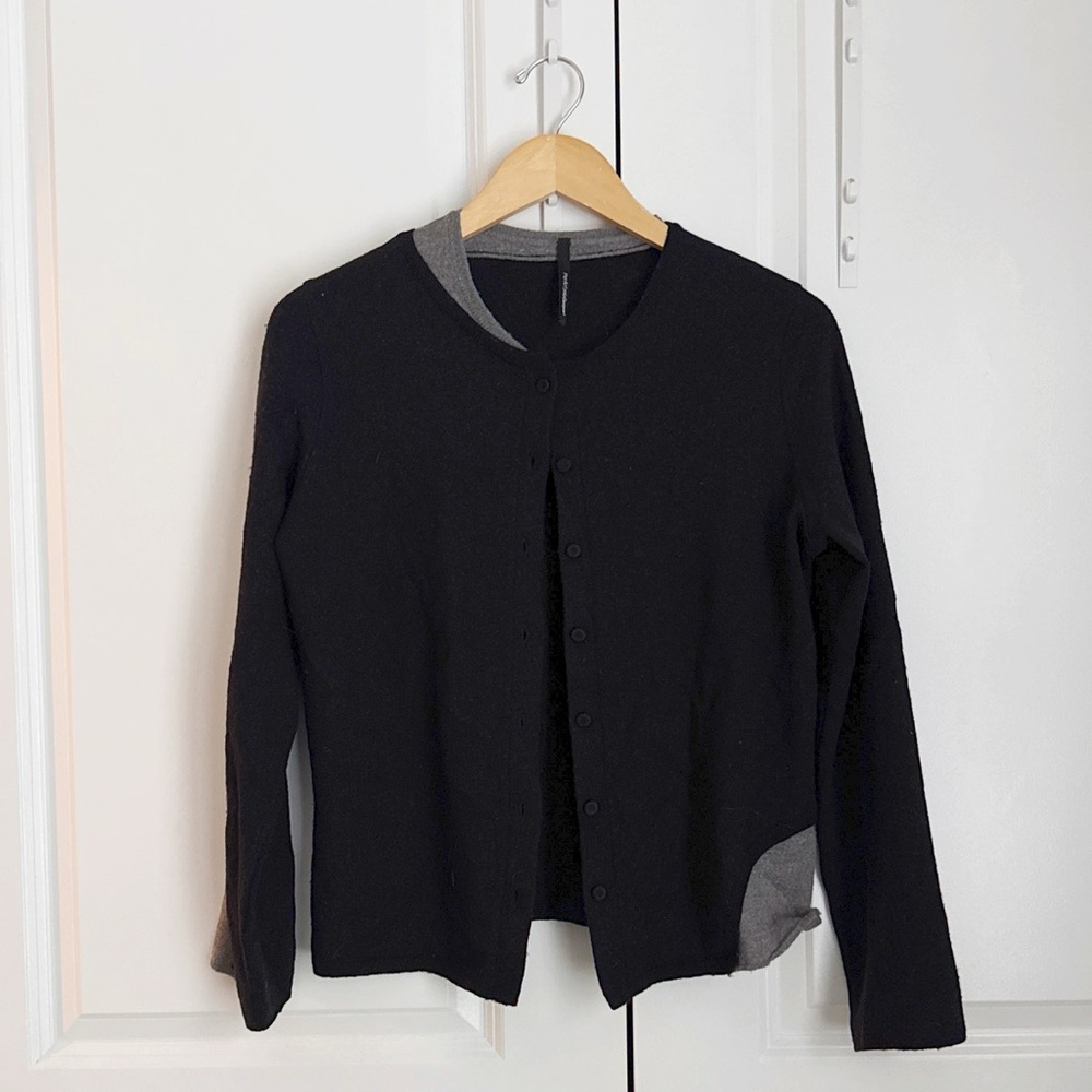 Pier Antonio Gaspari 100% Virgin Wool Colorblock Gray Black Cardigan